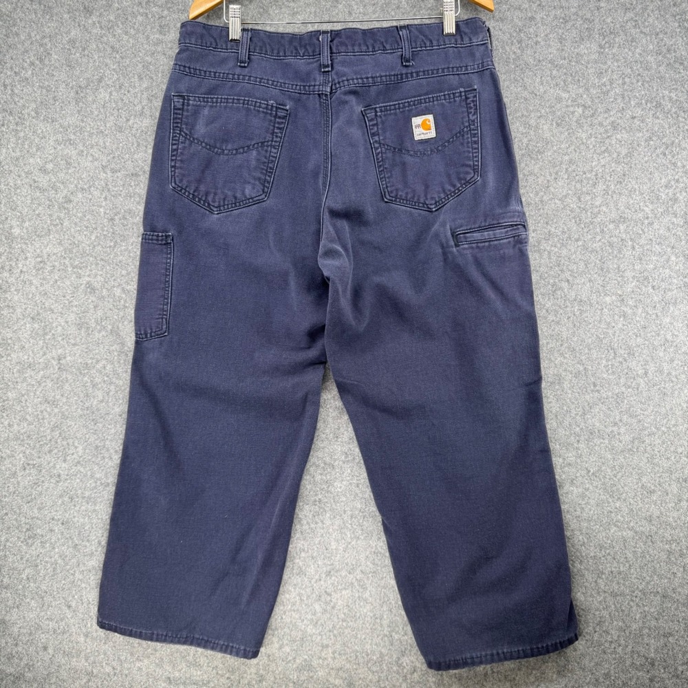 Carhartt FR Work Pants Mens 36x25 Navy Blue Flame Resistant Carpenter FRB159-DNY